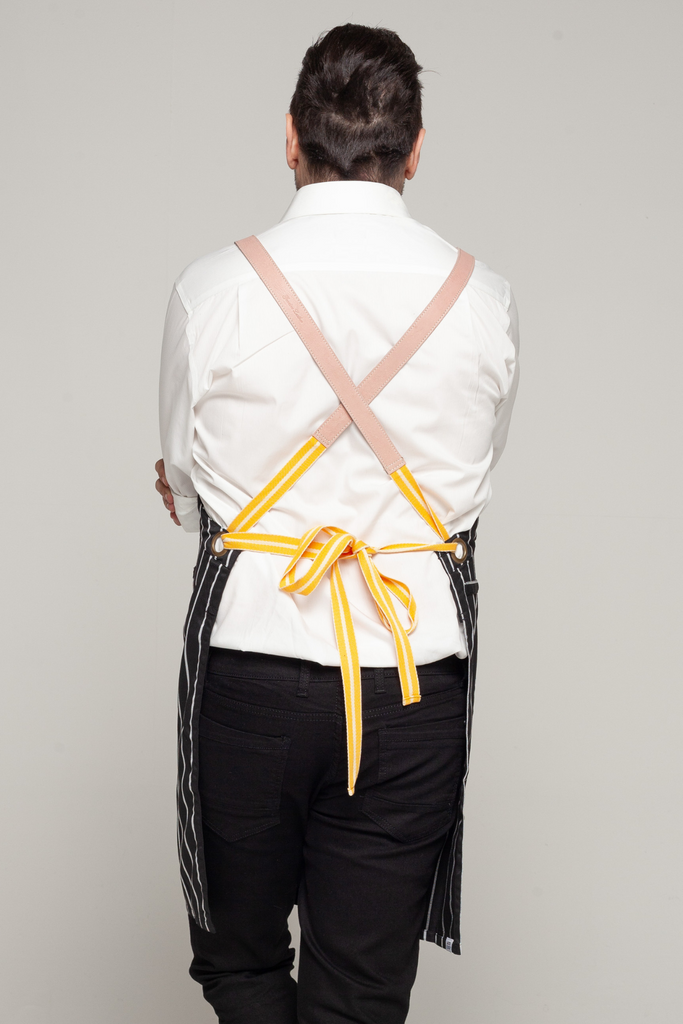 BONDI Black White Stripes/ Pink leather with yellow dual tone - Ace Chef Apparels