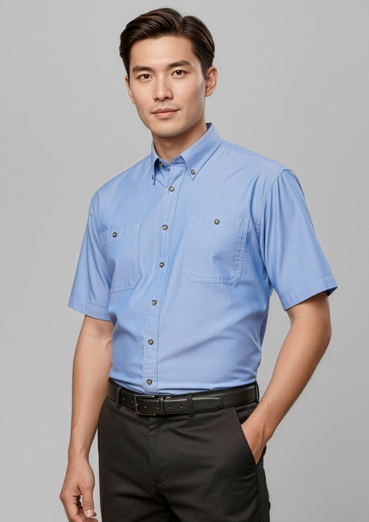 Mens Chambray Blue Short Sleeve Shirt