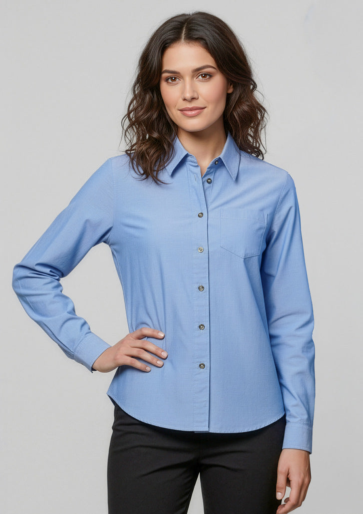 Womens Chambray Blue Long Sleeve Shirt