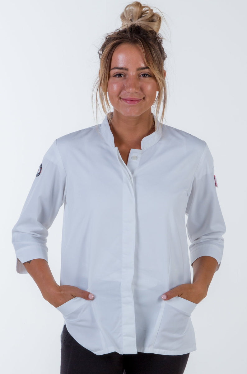 women's chef jacket white 3/4 Sleeve Ace Chef Apparel chef jackets Ace Chef Apparels