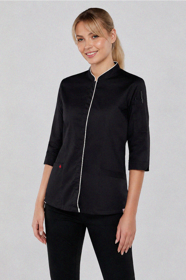Mel Women’s 3/4 Sleeve Black Chef Jacket