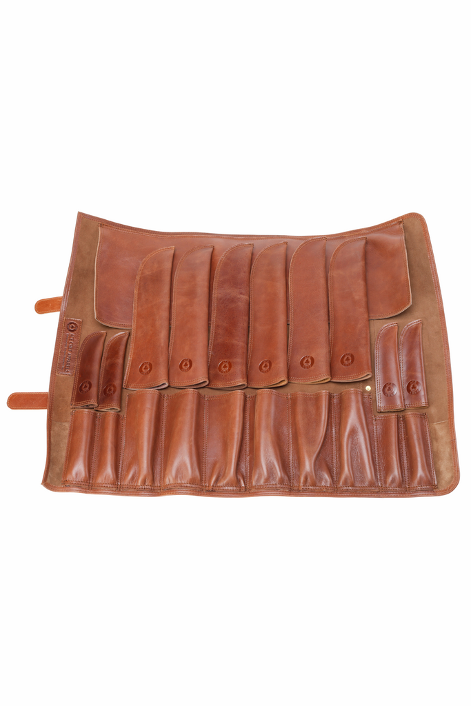Leather Knife Roll- Brown and Tan - Ace Chef Apparels