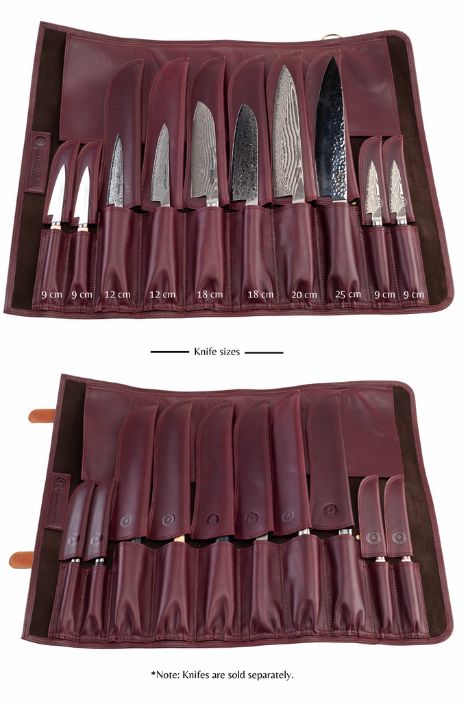 Leather Knife Roll- Bordo and Tan - Ace Chef Apparels