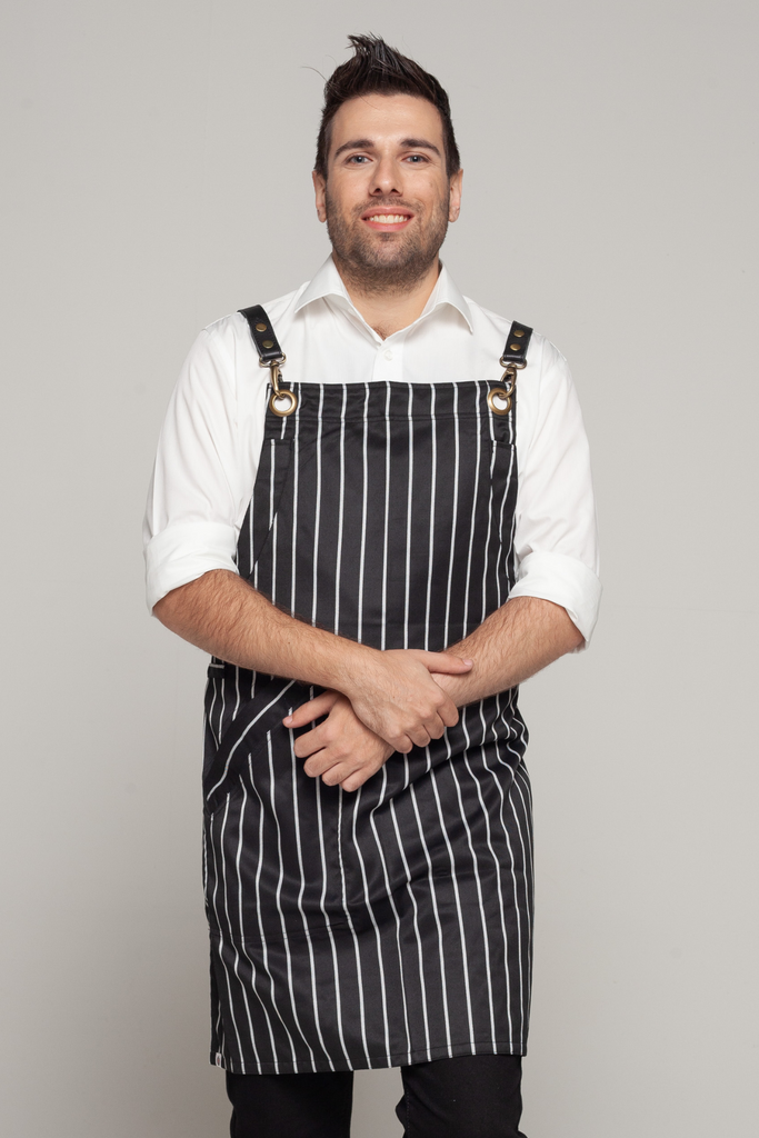 BONDI Black White Stripes/Black leather dual tone - Ace Chef Apparels