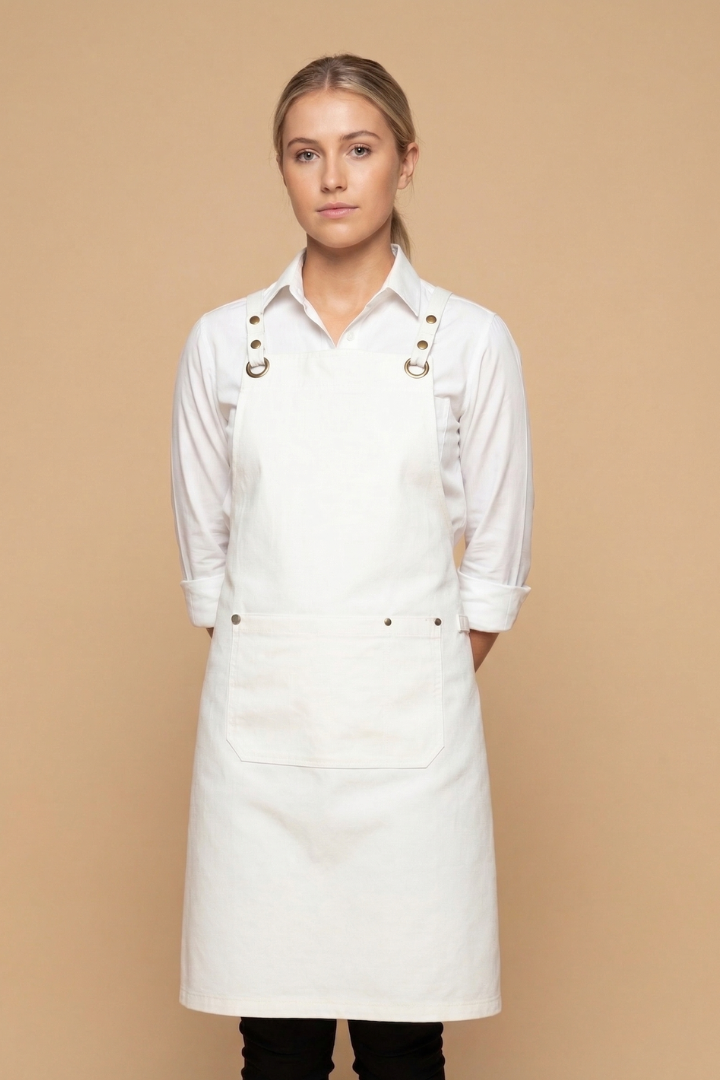 Bondi Ivory Denim Apron - Interchangeable Straps