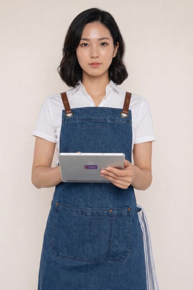 Bondi Denim Blue Apron - Chocolate PU Leather Strap