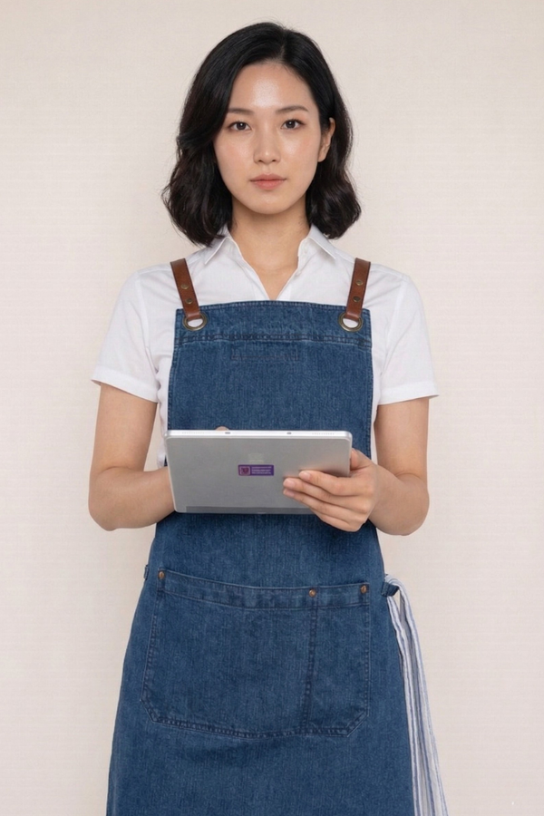 Bondi Denim Blue Apron - Chocolate PU Leather Strap