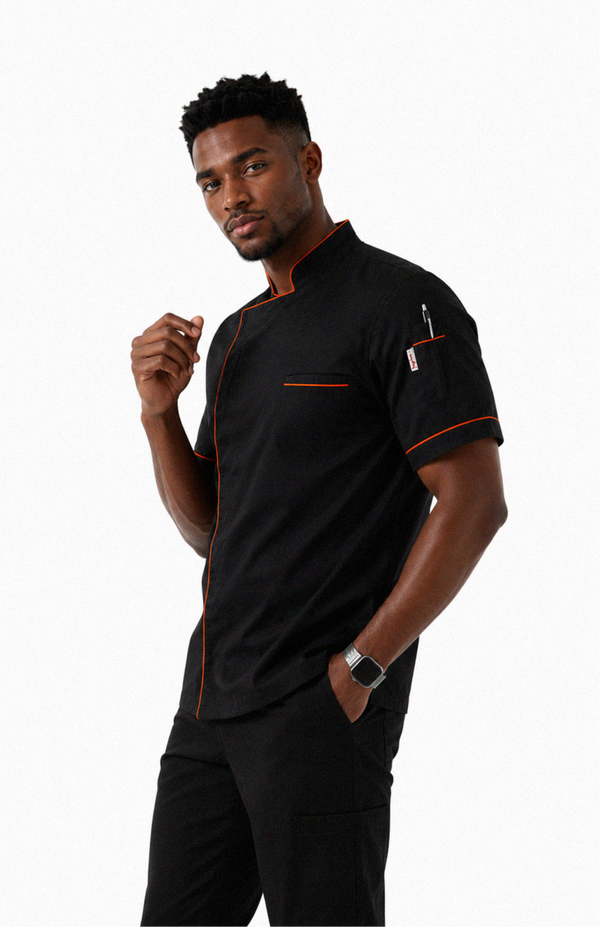Gazi Black Chef Jacket with Orange Trim & CoolVent