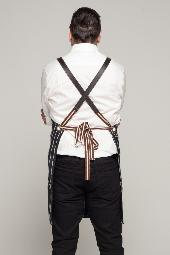 BONDI Black White Stripes/Chocolate brown Leather dual tone - Ace Chef Apparels