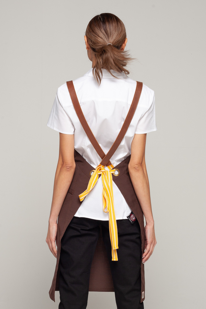 BONDI Chocolate brown / Chocolate Brown leather with yellow dual tone - Ace Chef Apparels