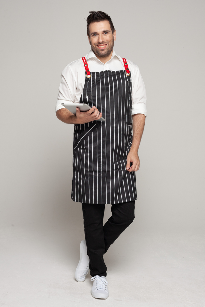 BONDI Black White Stripes/ Red dual tone - Ace Chef Apparels