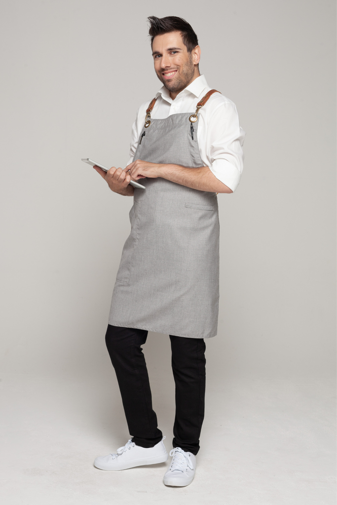 BONDI Steel grey  / Chocolate brown leather with yellow dual tone - Ace Chef Apparels