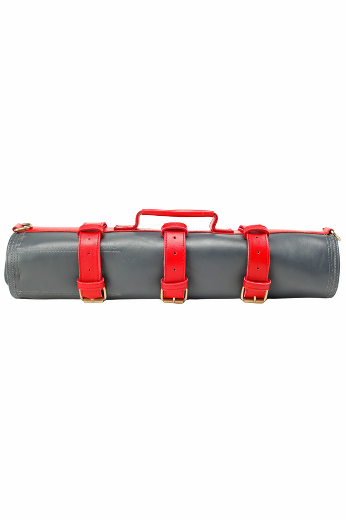 Leather Knife Roll- Grey and Red - Ace Chef Apparels