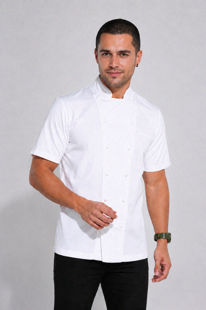 Press White Chef Jacket with Hand-Rolled Cotton Buttons