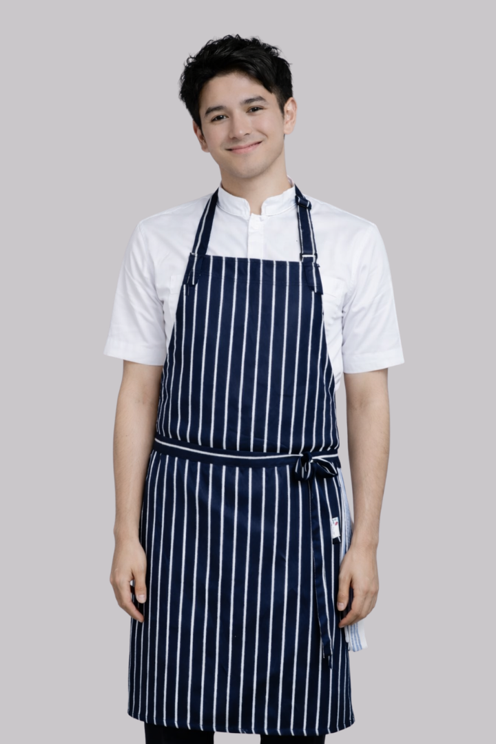 Sidney Navy Blue/White Striped Chef Apron Large Size (No Pocket)