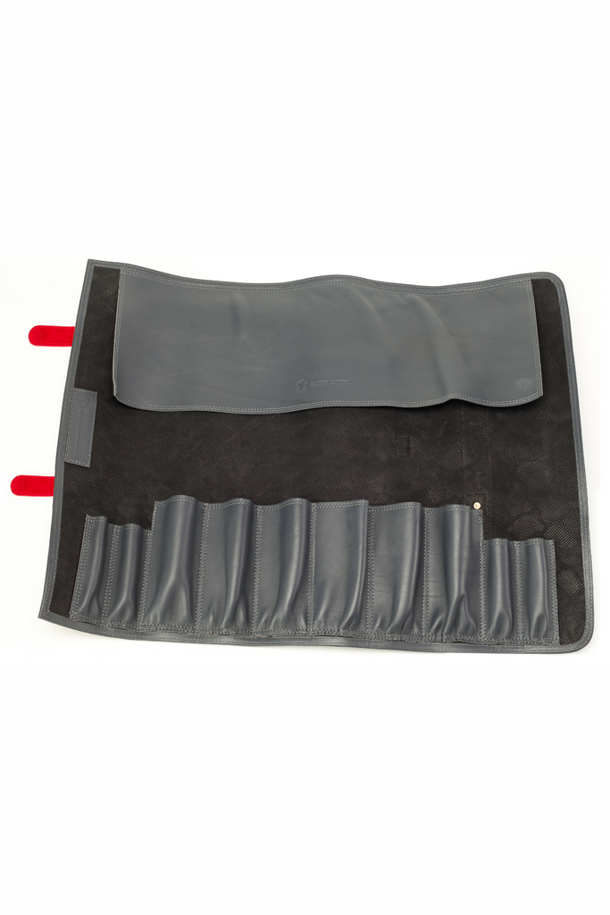Leather Knife Roll- Grey and Red - Ace Chef Apparels