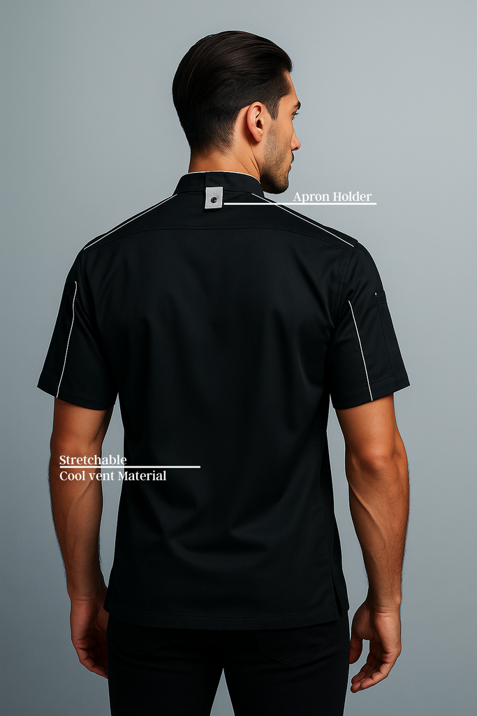 Bryan Chef Jacket Black with Grey Trim and Coolvent - Ace Chef Apparels