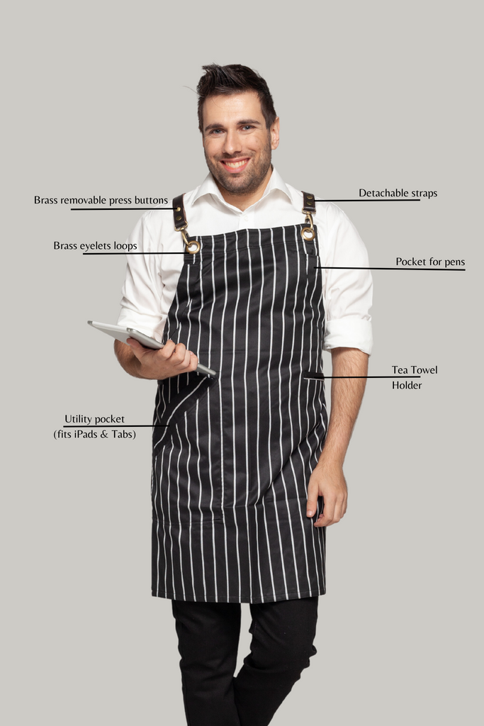 BONDI Black White Stripes/Black leather dual tone - Ace Chef Apparels