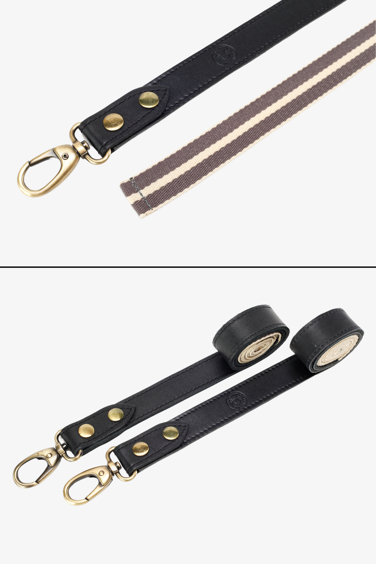 Interchangeable Black Leather with GREY & White strap