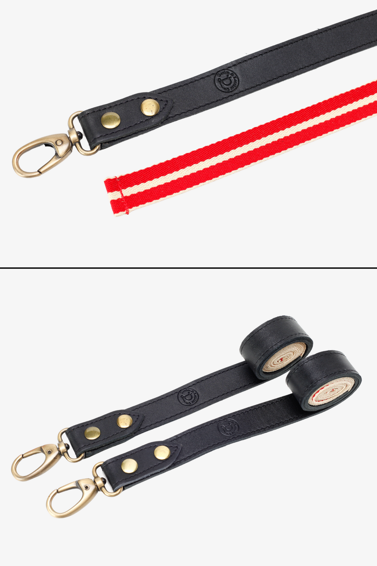 Interchangeable Black Leather with Red & White Strap