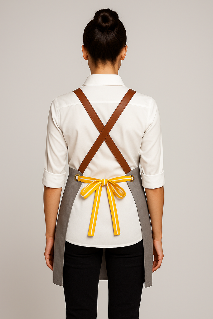 Bondi Steel grey  / Chocolate brown leather with yellow dual tone - Ace Chef Apparels