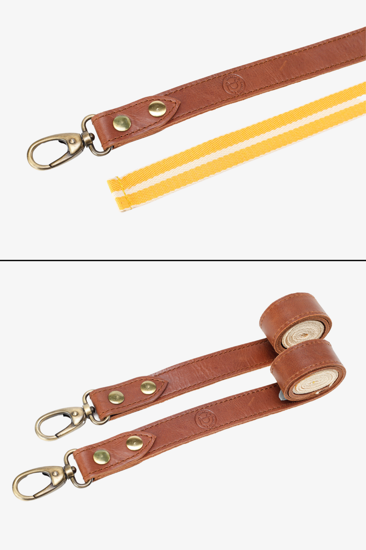 Interchangeable Brown Leather with Yellow & White Strap