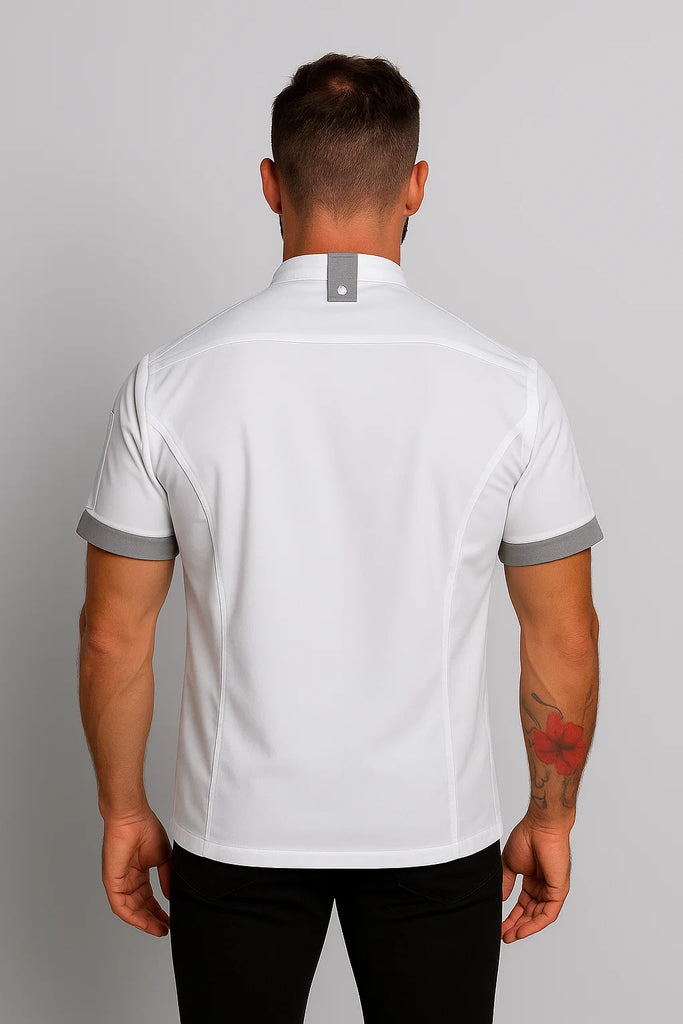 Bryan Chef jacket white with grey trim and coolvent - Ace Chef Apparels