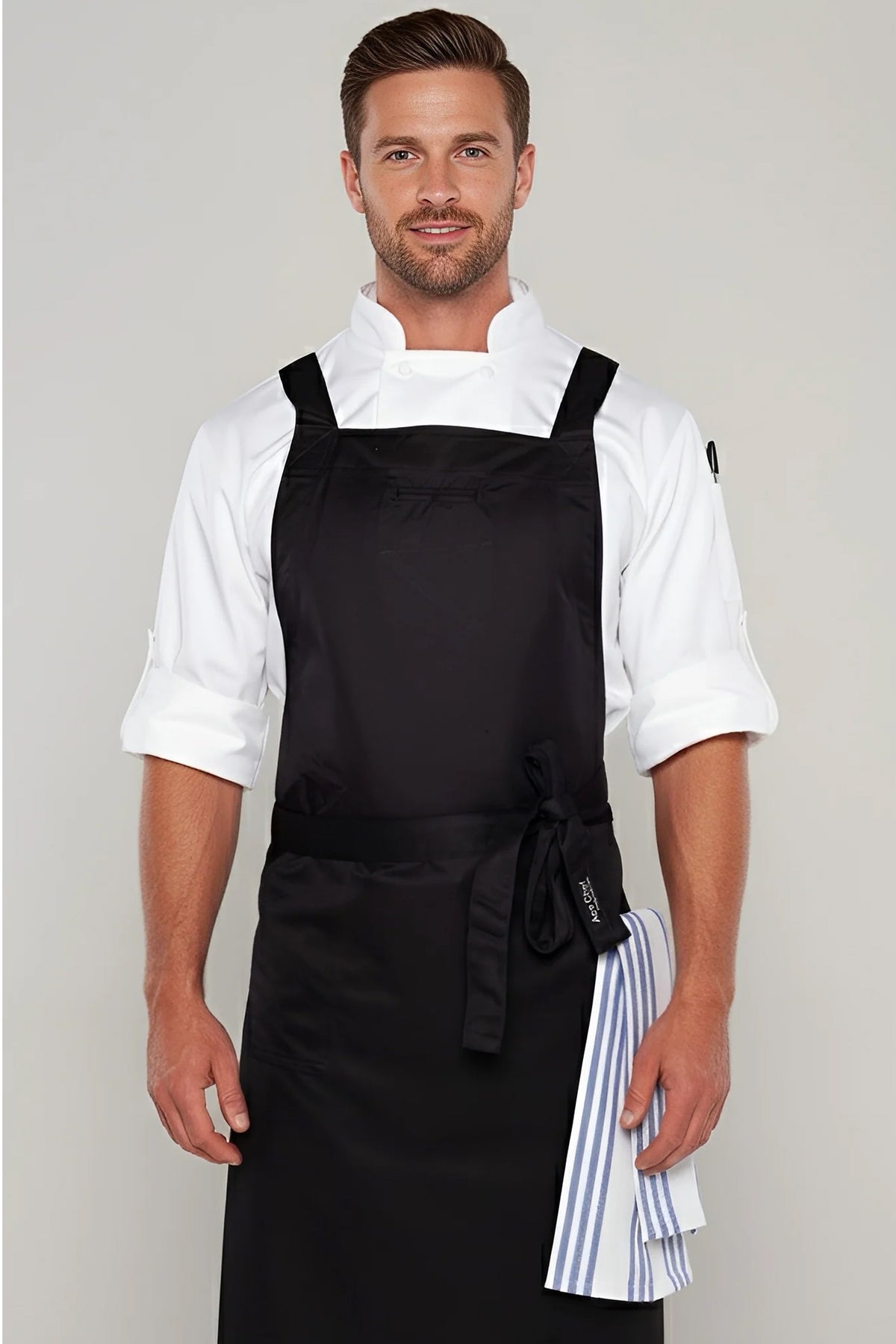 Byron Black Crossover Chef Apron (Black Straps)