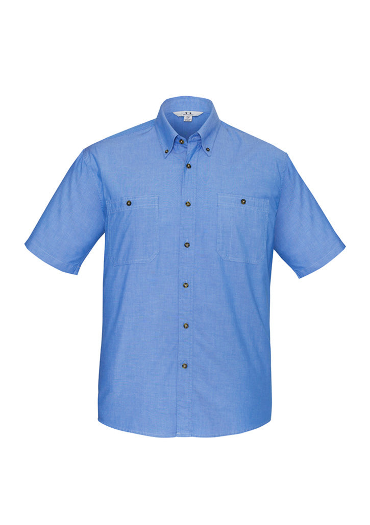 Mens Chambray Blue Short Sleeve Shirt