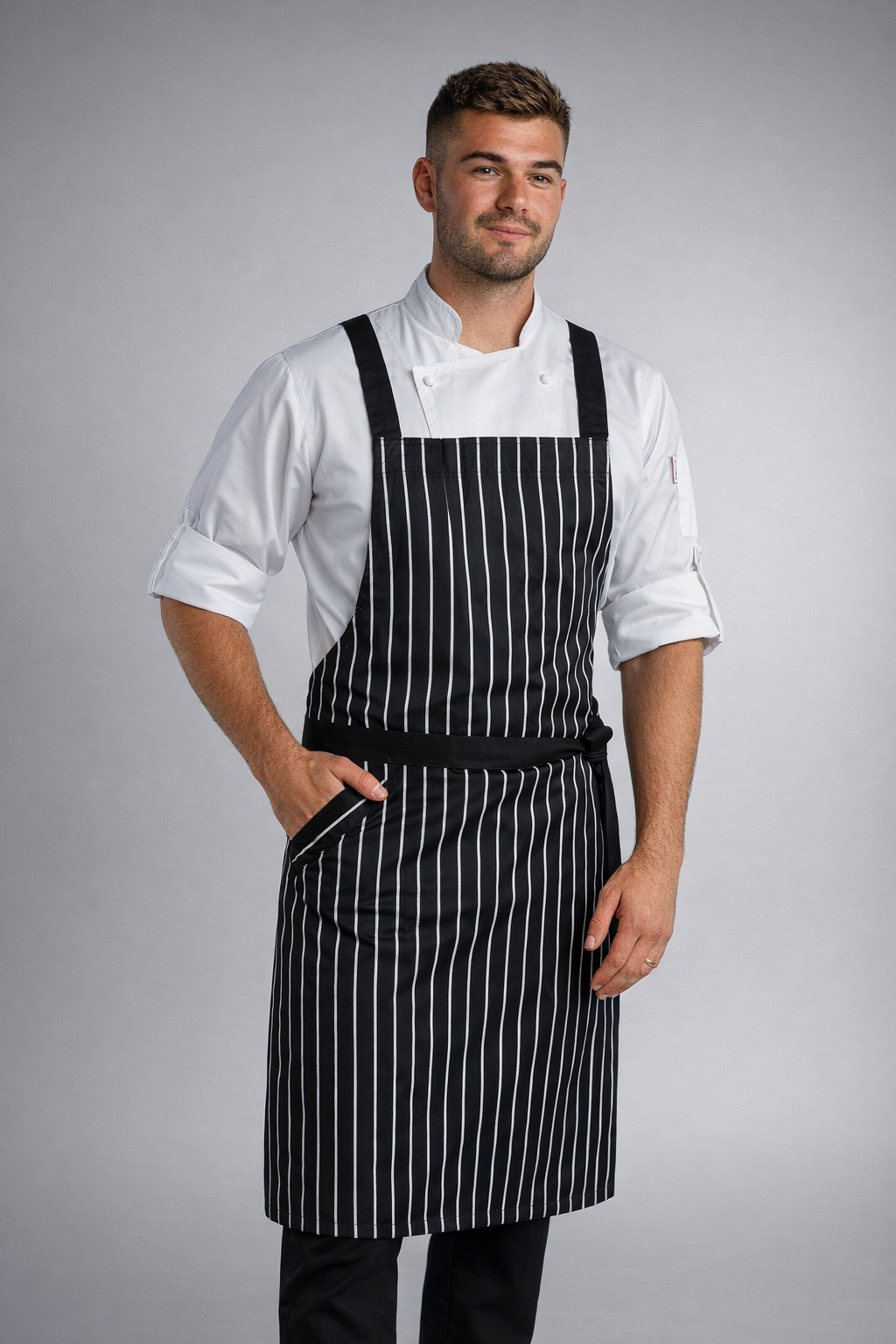 Byron Black/White Striped Crossover Chef Apron