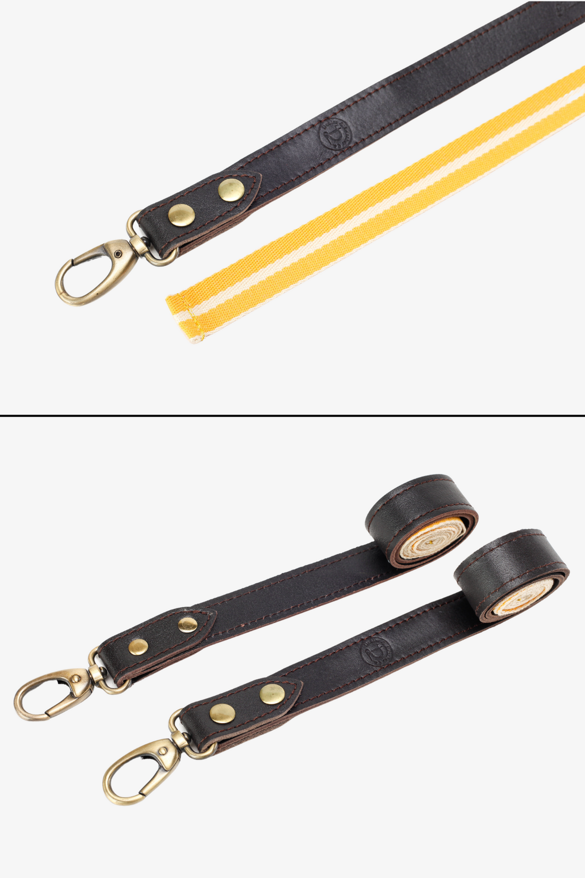 Interchangeable Chocolate Brown Leather with Yellow & White Strap