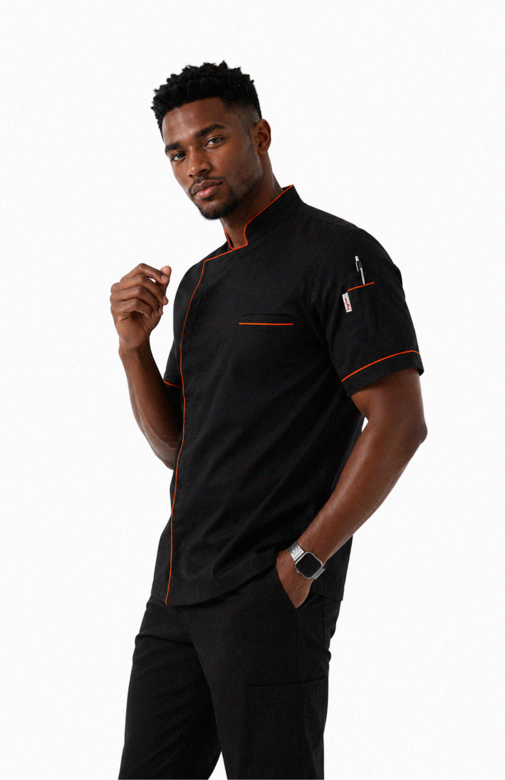 Gazi Black Chef Jacket with Orange Trim & CoolVent