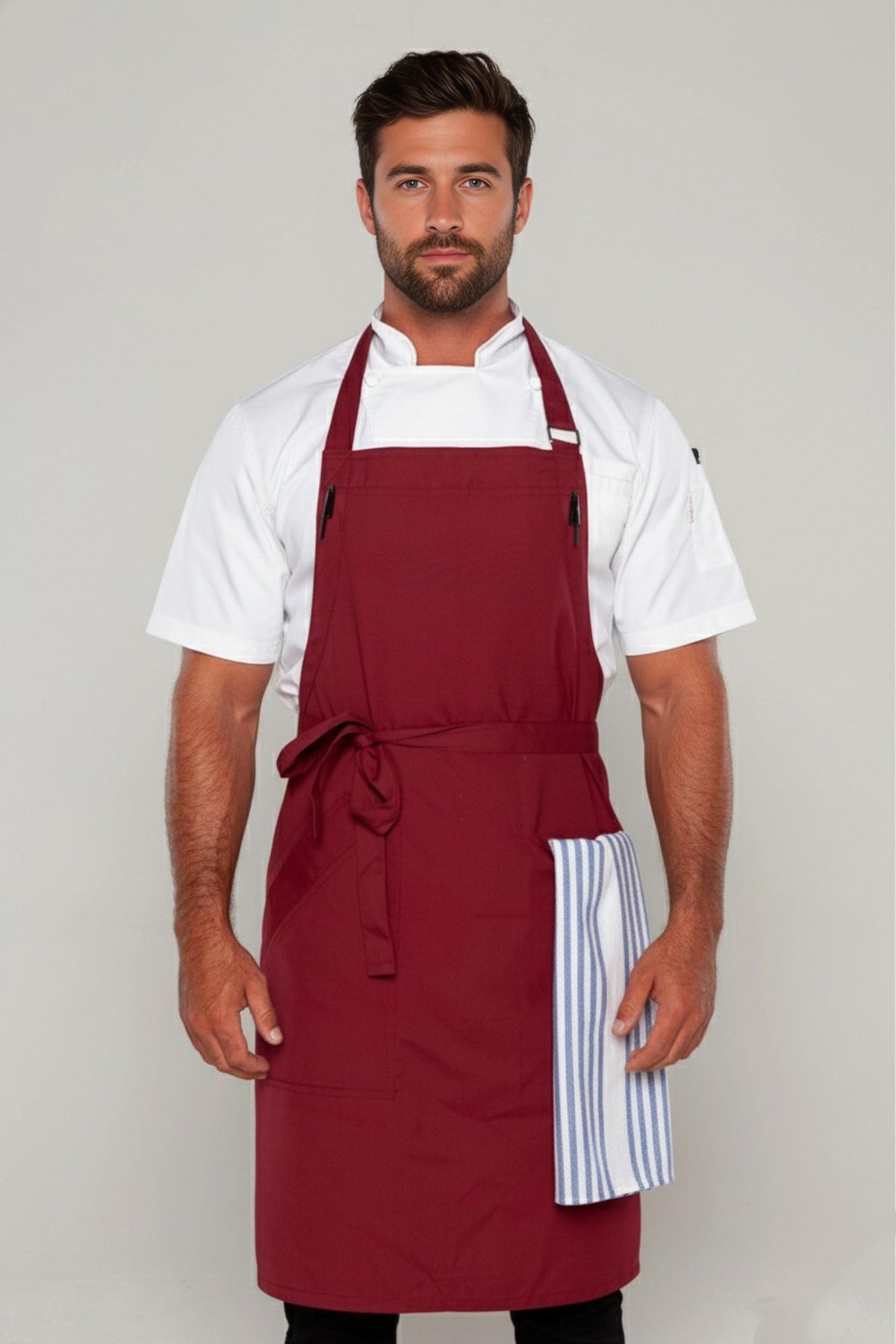 Ross Maroon Large Bib Chef Apron