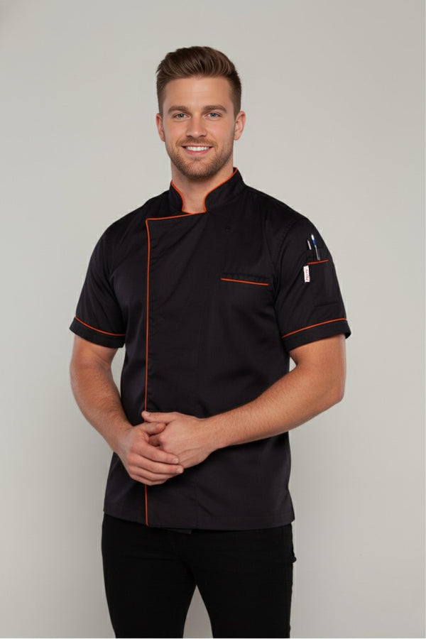 Gazi Black Chef Jacket with Orange Trim & CoolVent