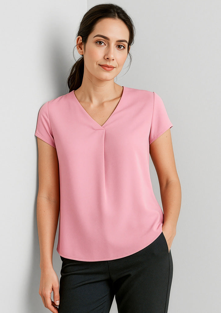 Womens Kayla V-Neck Pleat Blouse
