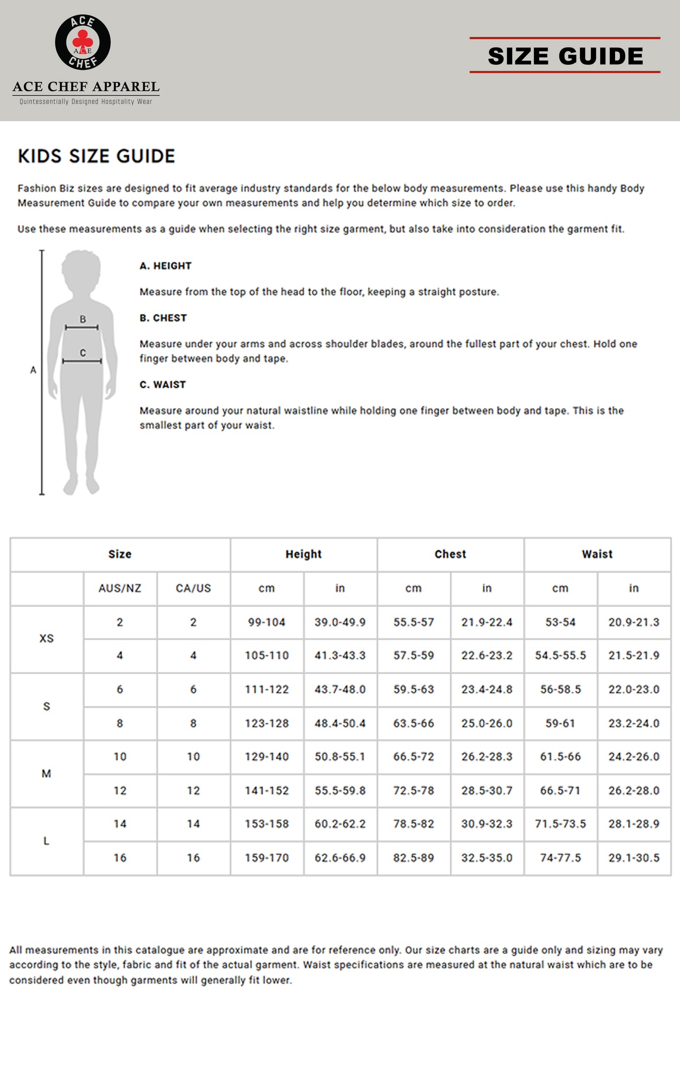 Kids Ice Short Sleeve Tee size guide