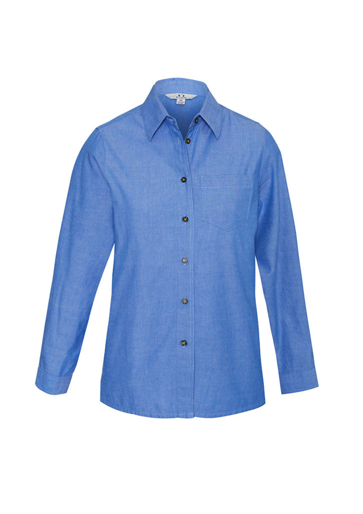 Womens Chambray Blue Long Sleeve Shirt