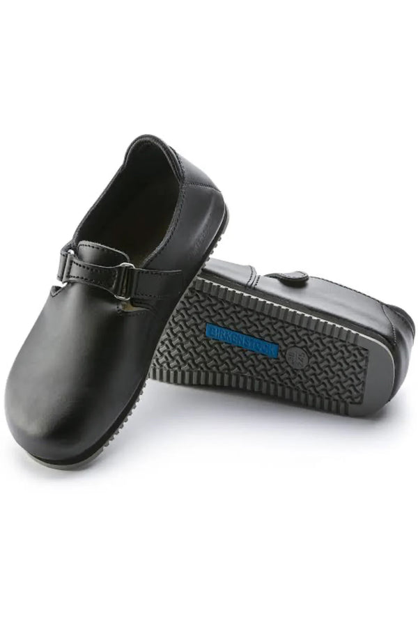 Birkenstock Linz Black Smooth Leather Work Shoes - Classic Footbed | Supergrip Sole