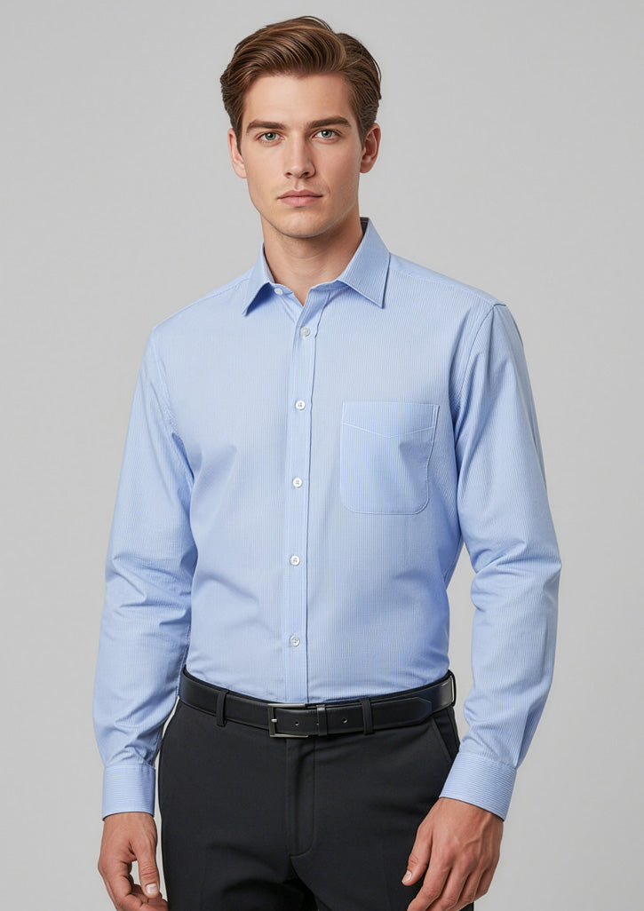 Mens Blue Euro Long Sleeve Shirt