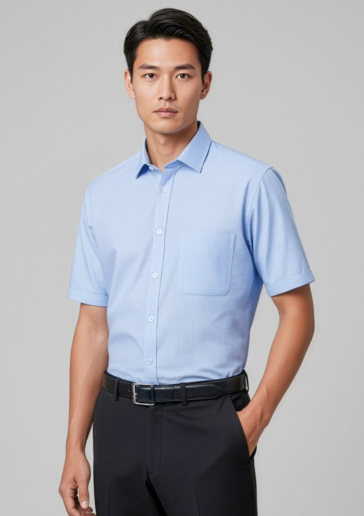 Mens Blue Euro Short Sleeve Shirt