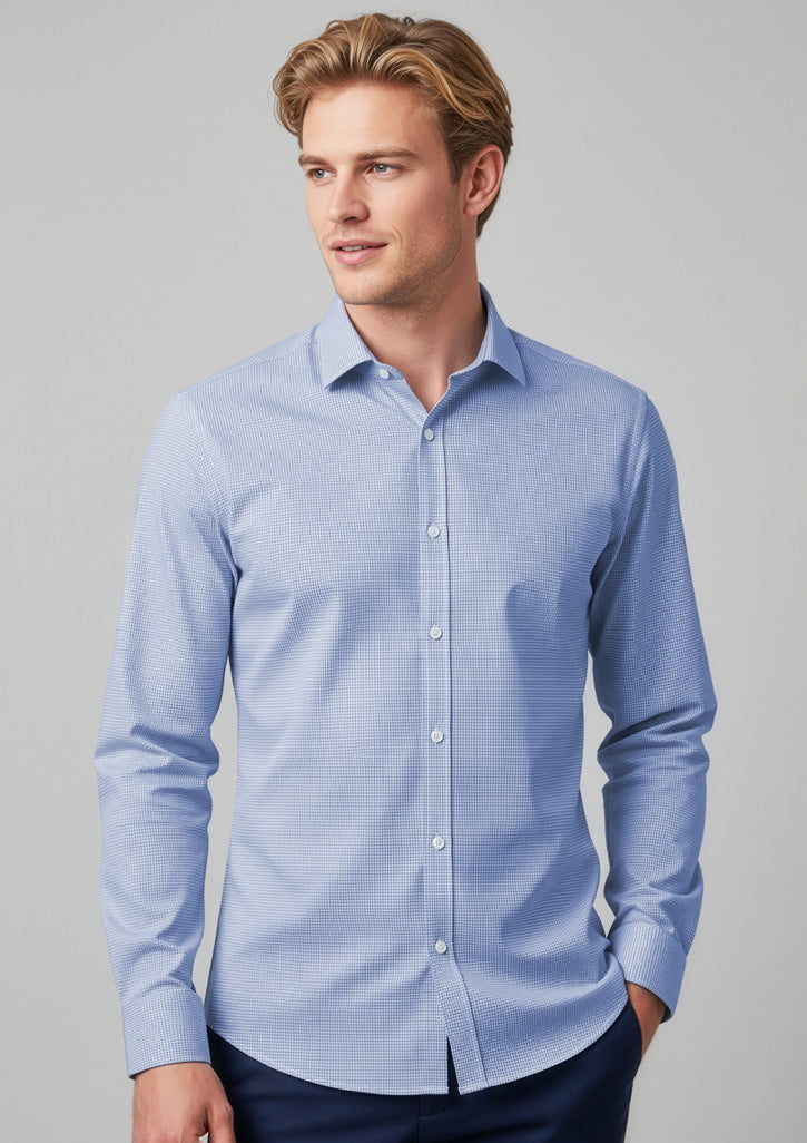 Mens Bristol Tailored Long Sleeve Shirt White/Navy