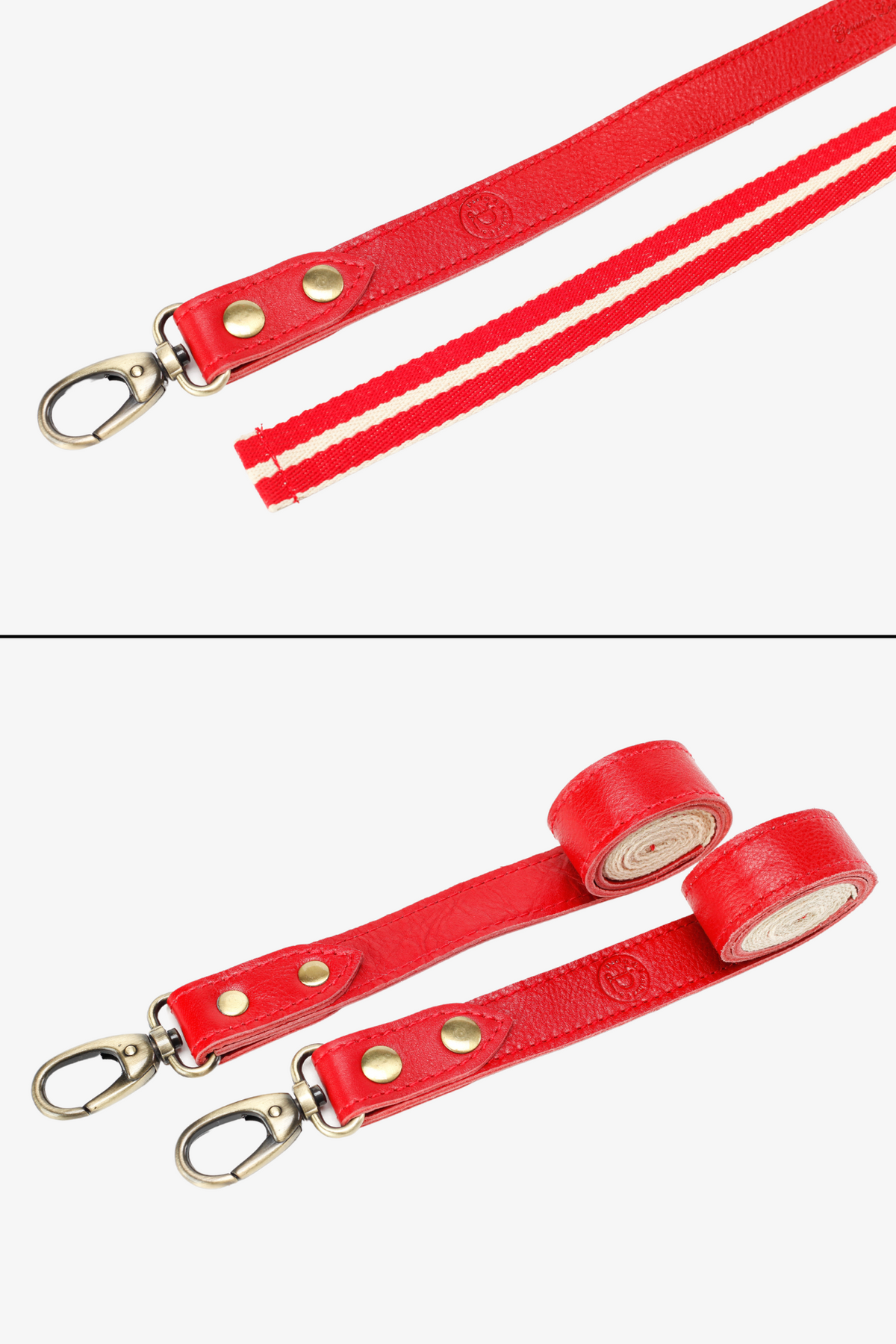 Interchangeable Red Leather with Red & White Strap