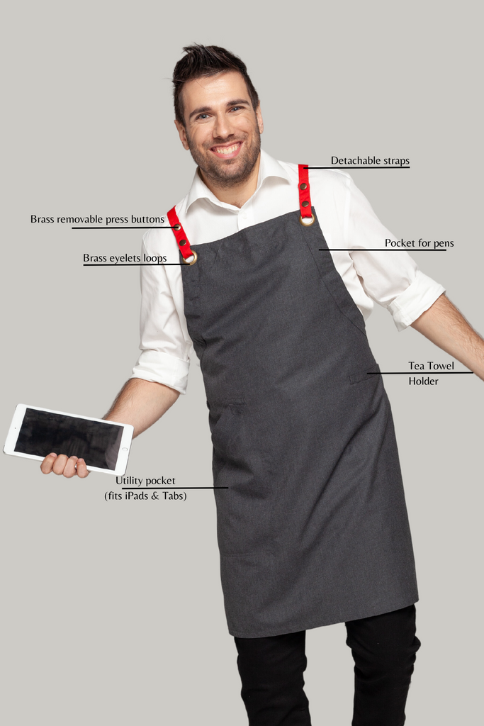 Bondi Charcoal grey / Red straps - Ace Chef Apparels