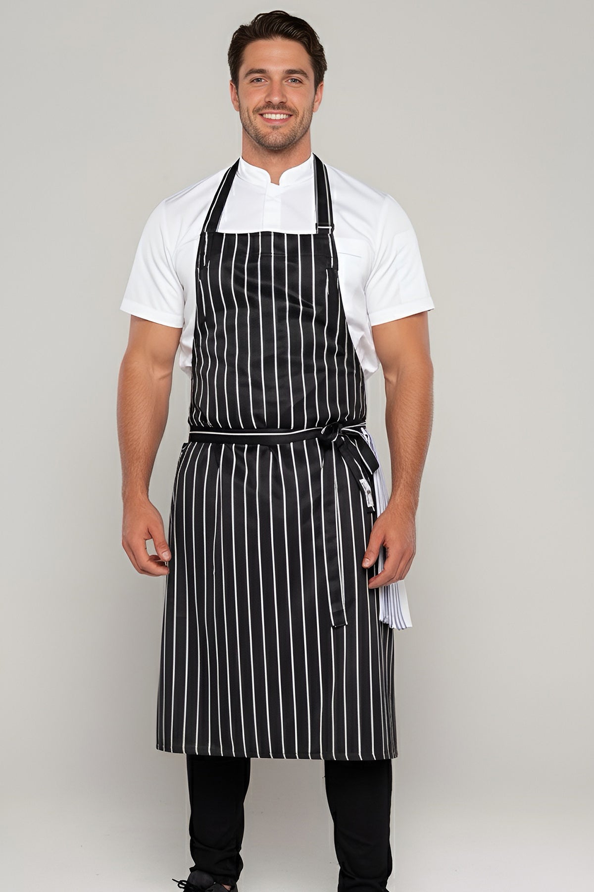 Ross Black/White Striped Large Bib Chef Apron