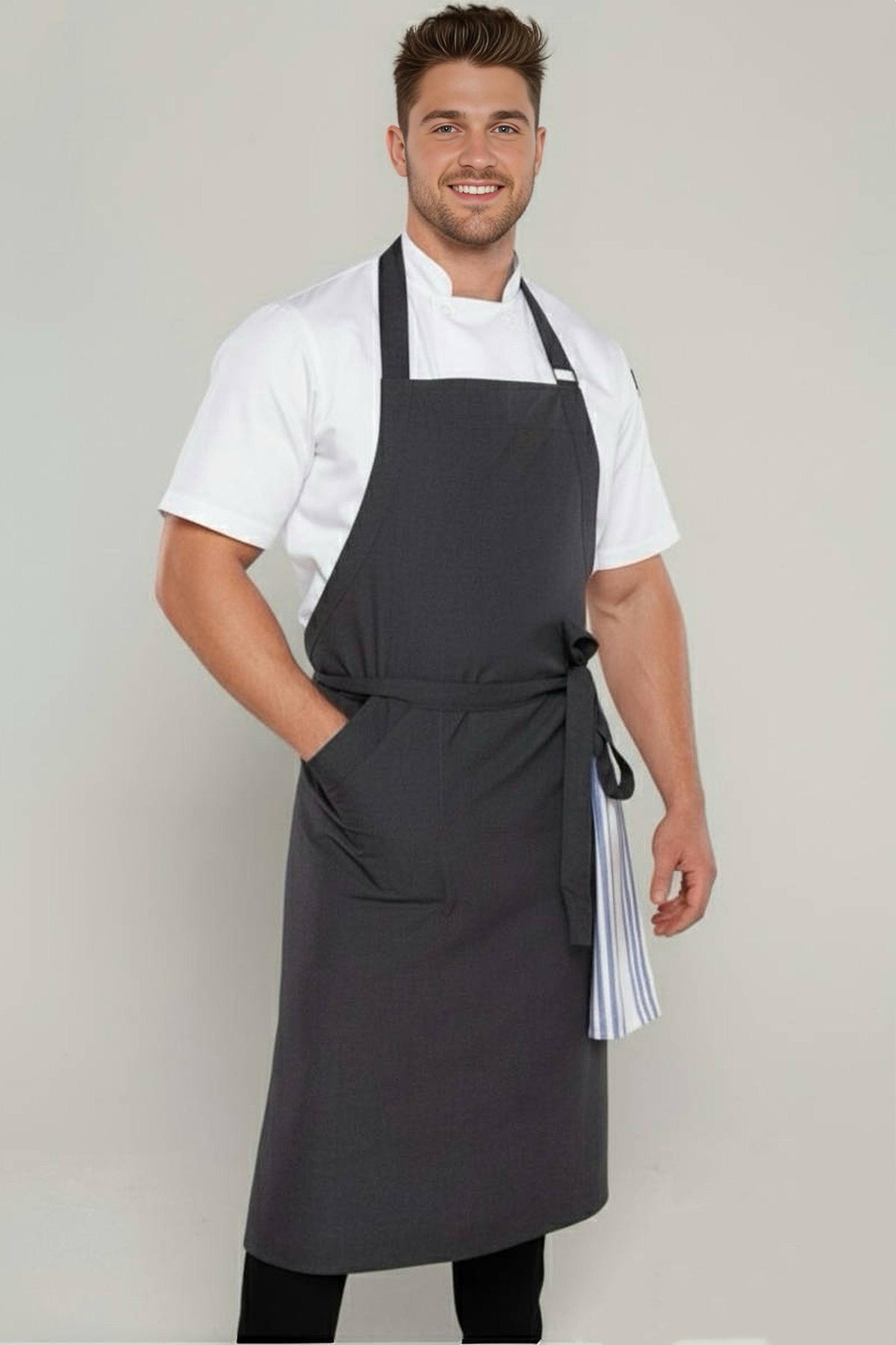 Ross Charcoal Grey Large Bib Chef Apron