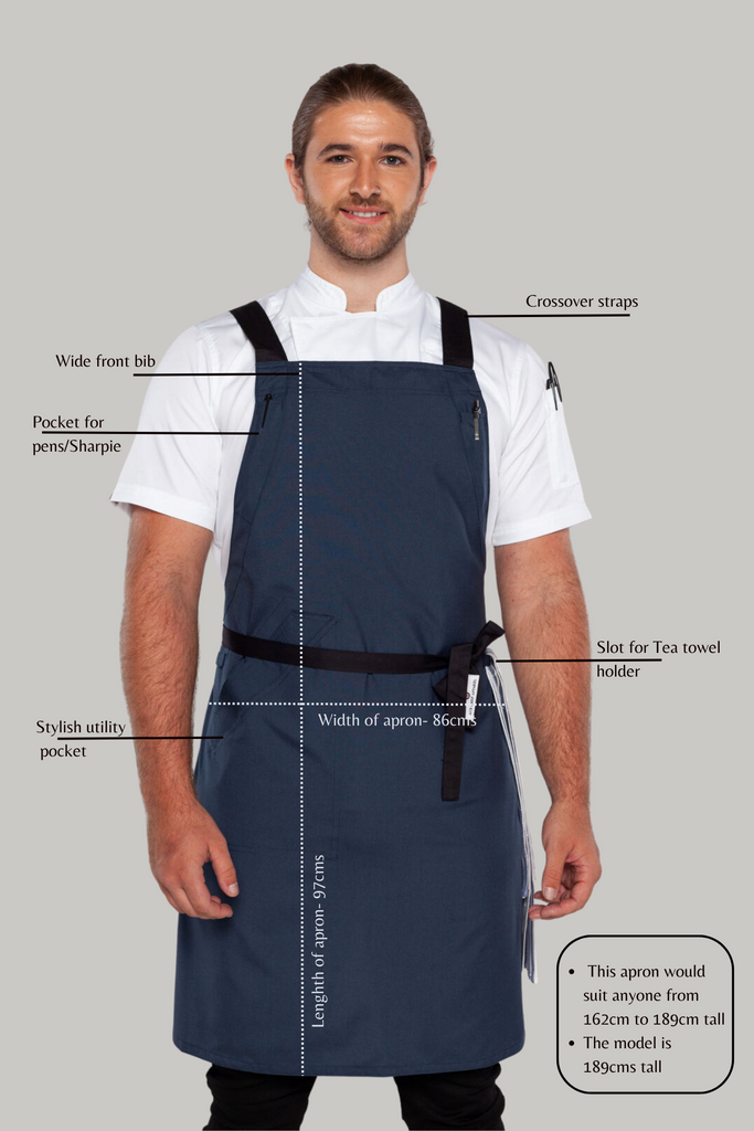 BYRON Crossover Chef apron Bluish grey with black straps - Ace Chef Apparels