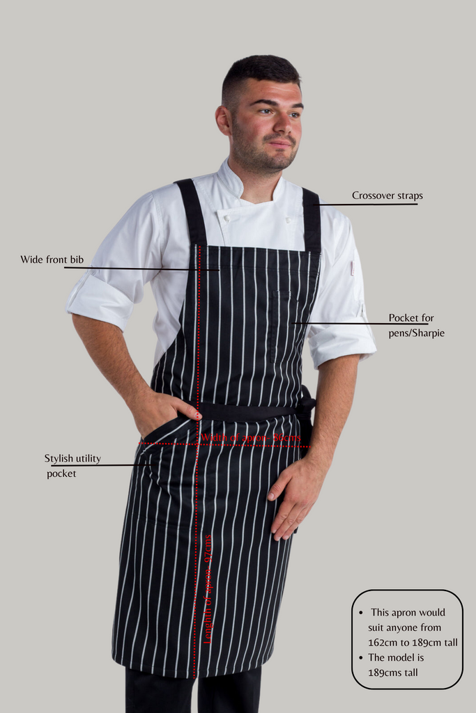 BYRON Crossover Chef apron Black white stripes - Ace Chef Apparels