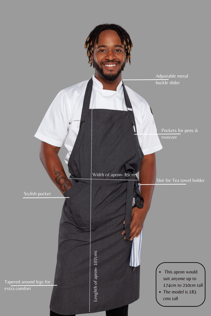 Ross charcoal grey bib Chef Apron Large Size - Ace Chef Apparels