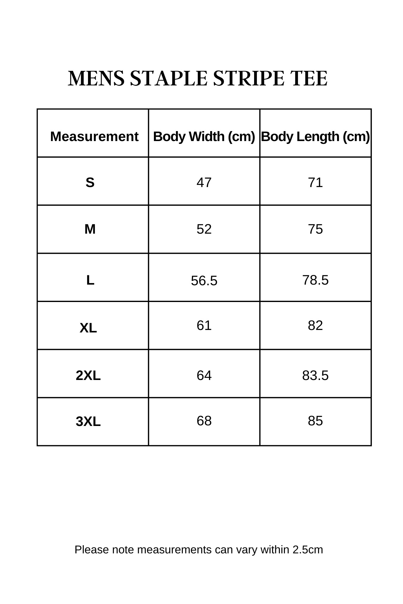 Men's Staple Stripe Tee size guide