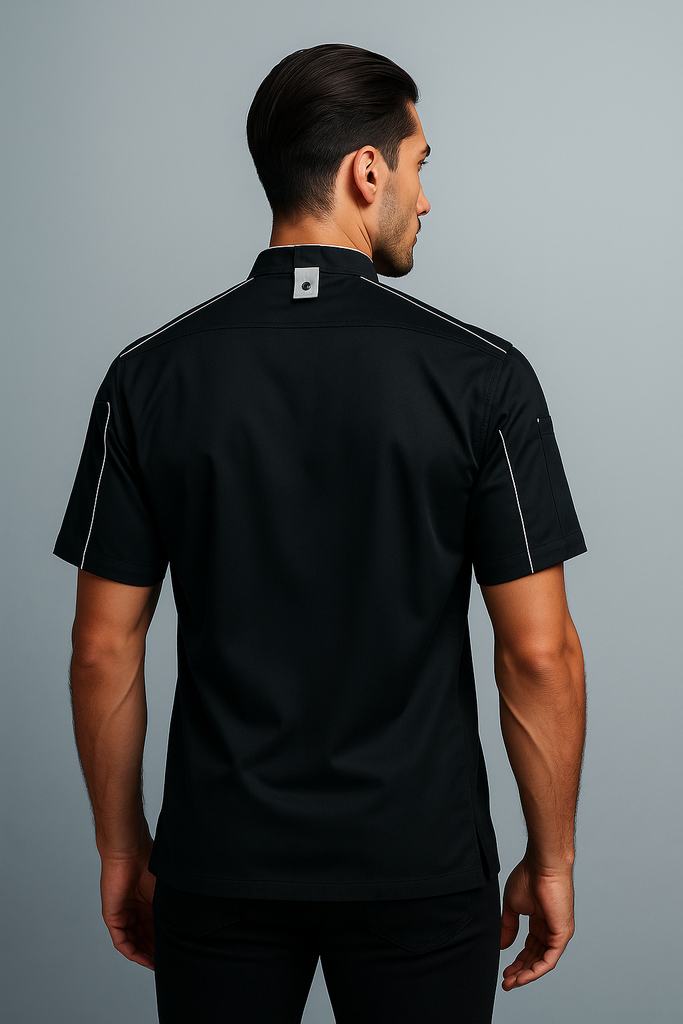 Bryan Chef Jacket Black with Grey Trim and Coolvent - Ace Chef Apparels